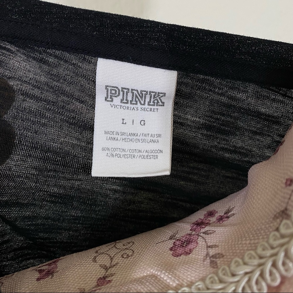 Pink VS sz:L Black Short Sleeve High-Low Sheer Tee - Picture 11 of 12